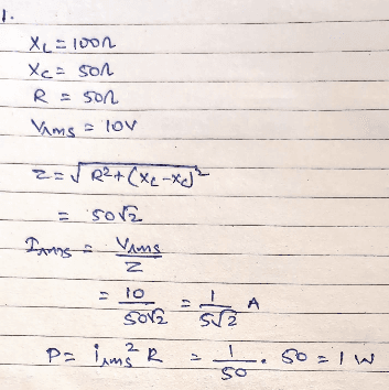 Handwritten working for an AC-circuit impedance problem